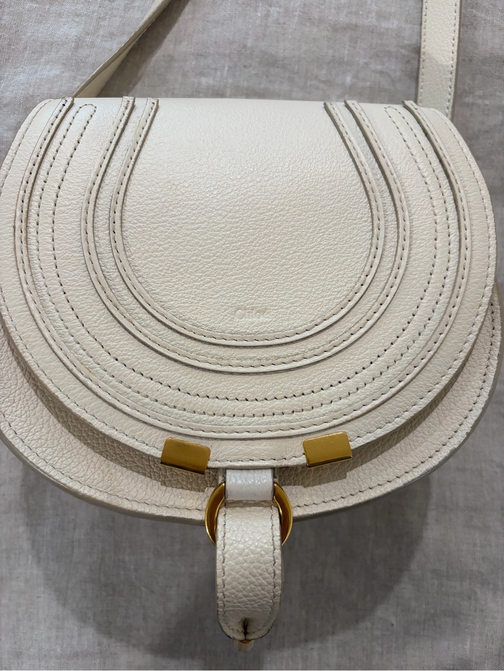 Small Chloé Marcie Leather Saddle Bag in Cream - Picture 2 of 9